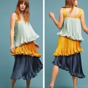 NWOT Anthropologie GUAPA Pleated Tiered Colorblock Midi Dress in xs petite